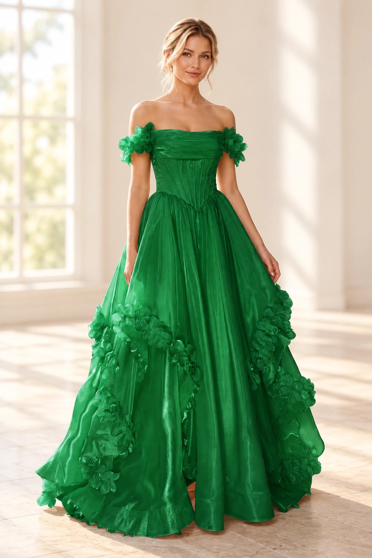 Romantic A Line Off Shoulder Lace Up Floor Length Prom Dress