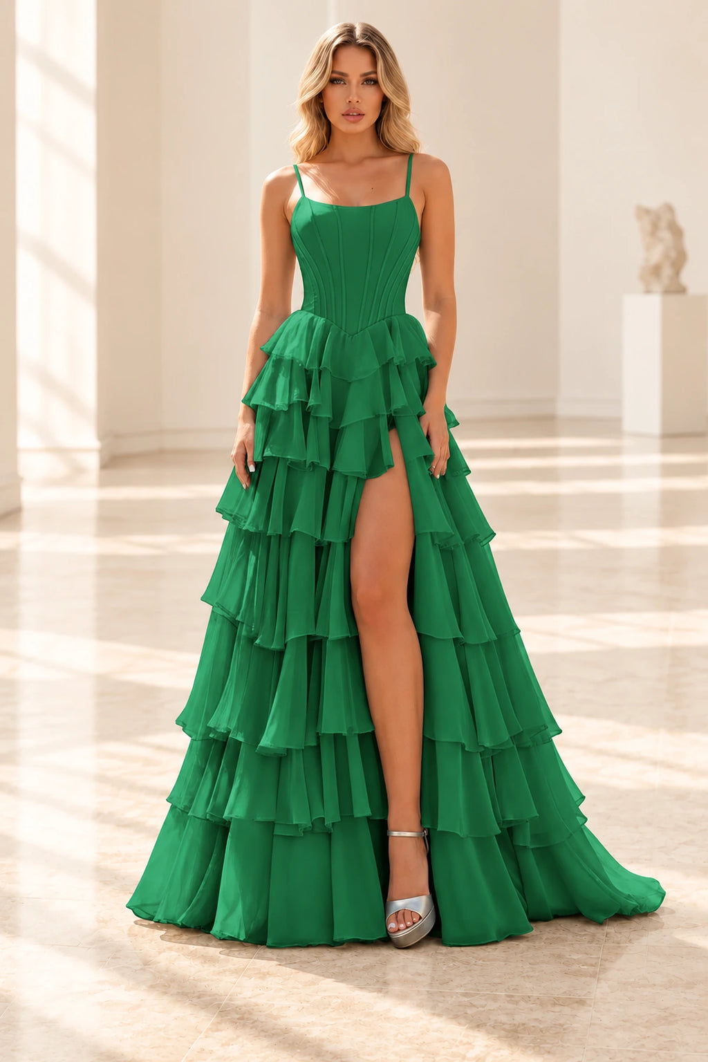 Radiant A Line Scoop Neck Sleeveless Lace Up Long Prom Dress
