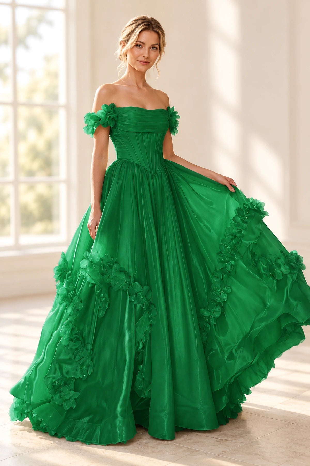 Romantic A Line Off Shoulder Lace Up Floor Length Prom Dress