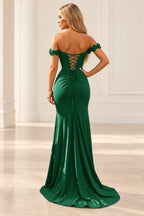 Romantic Sheath Off Shoulder Lace Up Floor Length Prom Dress