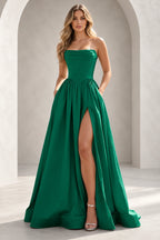 Regal A Line Straight Strapless Lace Up Floor Length Prom Dress