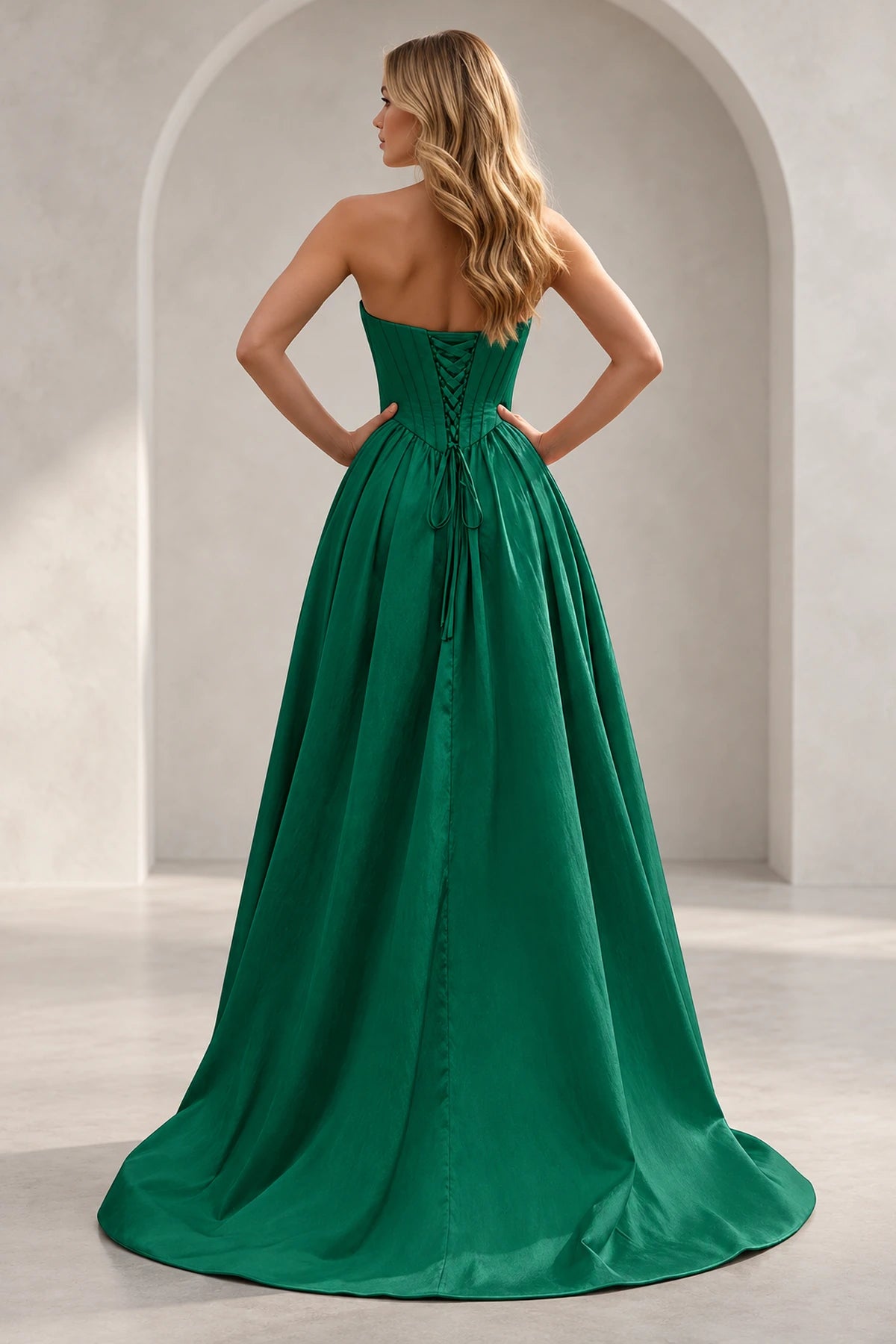 Regal A Line Straight Strapless Lace Up Floor Length Prom Dress