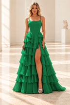 Radiant A Line Scoop Neck Sleeveless Lace Up Long Prom Dress