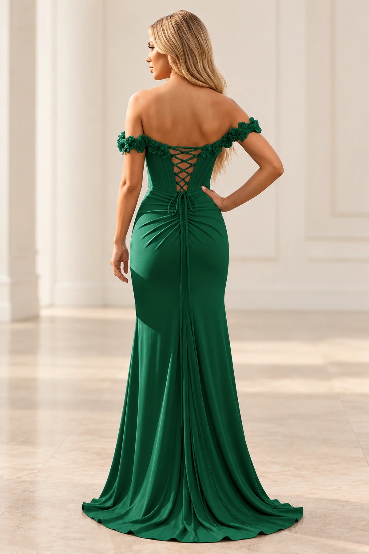 Romantic Sheath Off Shoulder Lace Up Floor Length Prom Dress