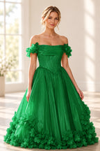 Romantic A Line Off Shoulder Lace Up Floor Length Prom Dress