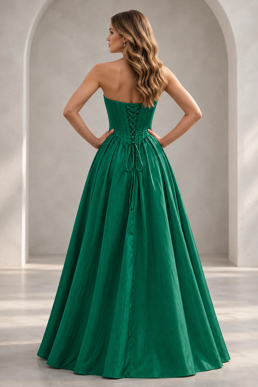 Regal A Line Straight Strapless Lace Up Floor Length Prom Dress