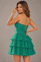 Romantic Fit and Flare Sweetheart Strapless Lace-Up Back Mini Homecoming Dress