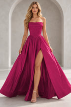 Regal A Line Straight Strapless Lace Up Floor Length Prom Dress