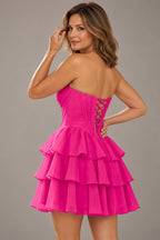 Romantic Fit and Flare Sweetheart Strapless Lace-Up Back Mini Homecoming Dress