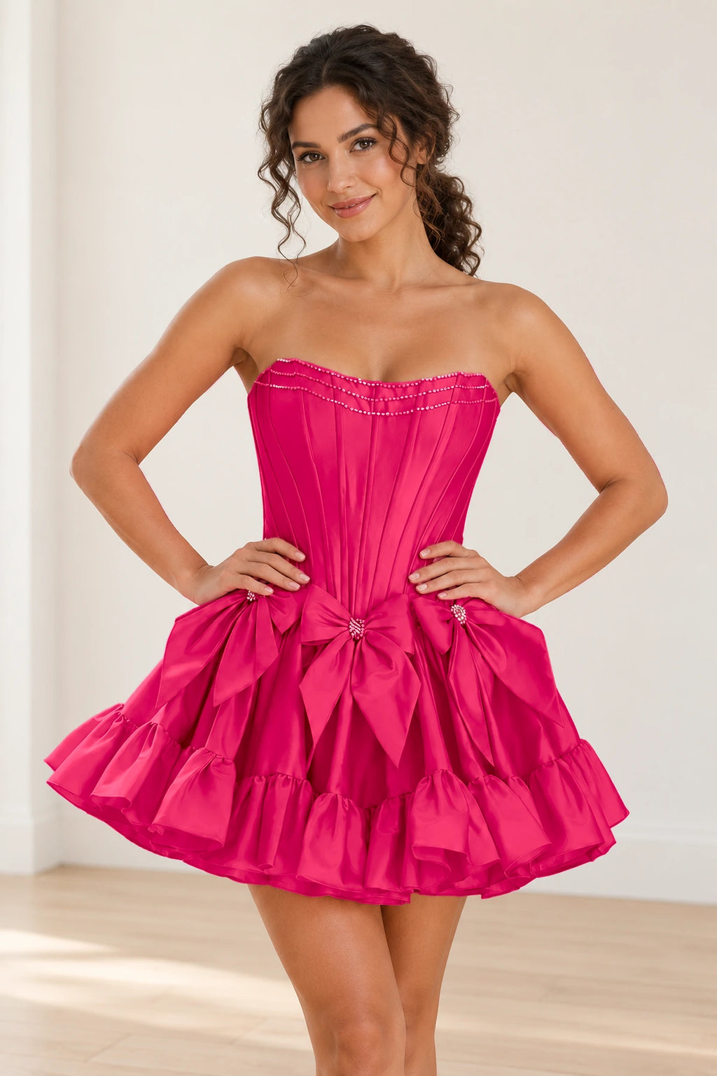 Playful Fit and Flare Sweetheart Strapless Lace-Up Back Mini Homecoming Dress