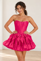 Playful Fit and Flare Sweetheart Strapless Lace-Up Back Mini Homecoming Dress