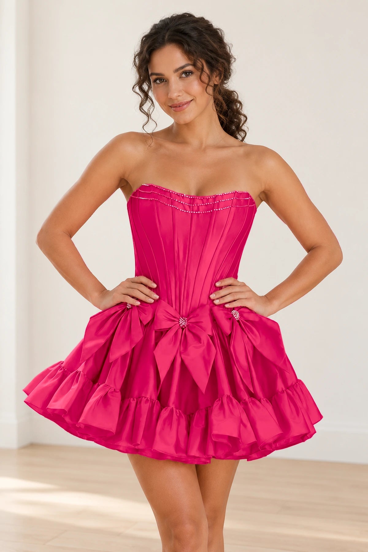 Playful Fit and Flare Sweetheart Strapless Lace-Up Back Mini Homecoming Dress