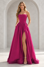 Regal A Line Straight Strapless Lace Up Floor Length Prom Dress