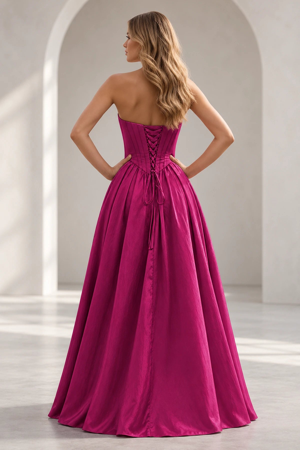 Regal A Line Straight Strapless Lace Up Floor Length Prom Dress