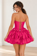 Playful Fit and Flare Sweetheart Strapless Lace-Up Back Mini Homecoming Dress