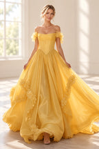 Romantic A Line Off Shoulder Lace Up Floor Length Prom Dress