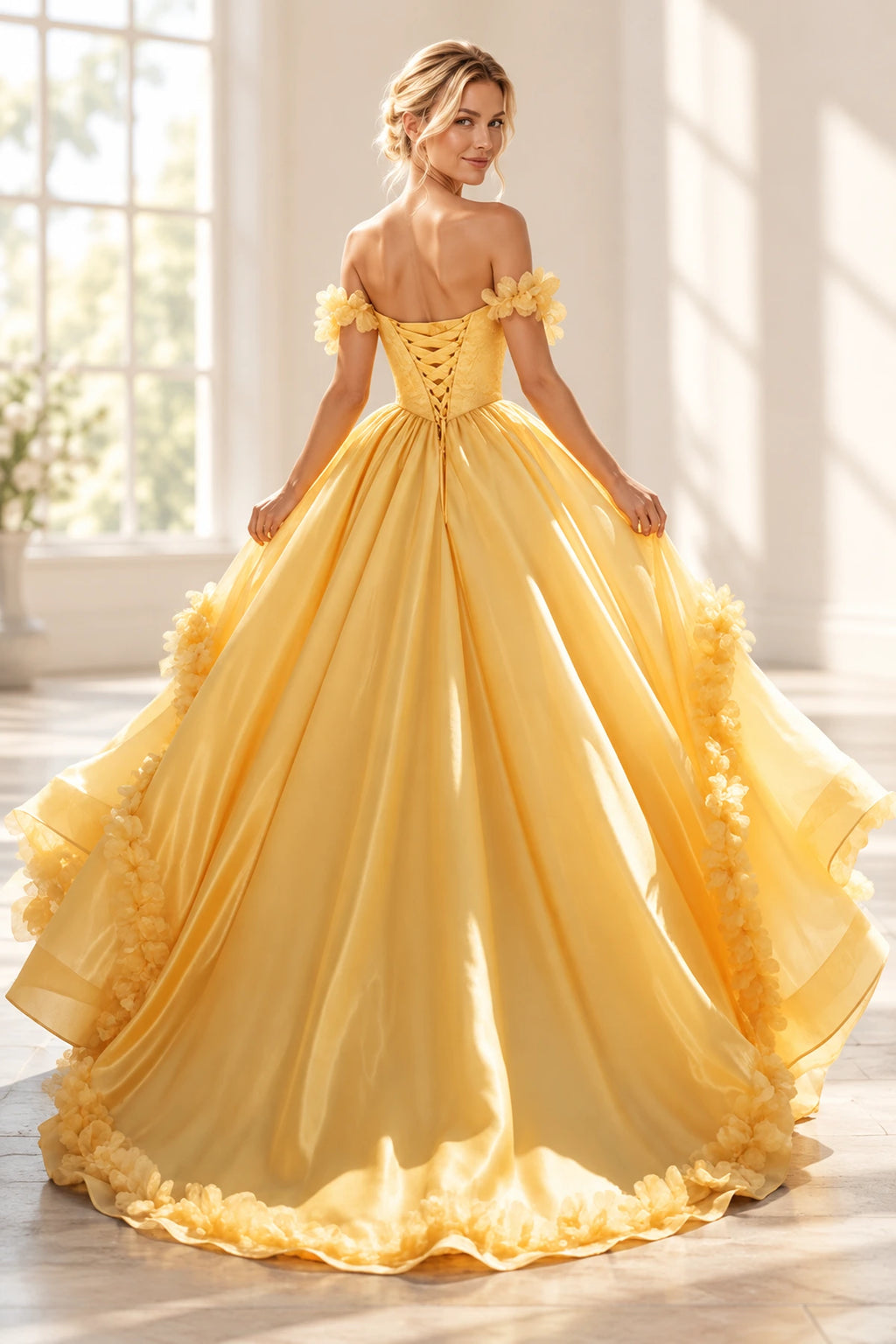 Romantic A Line Off Shoulder Lace Up Floor Length Prom Dress