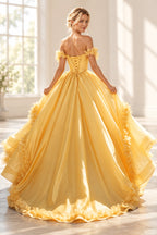 Romantic A Line Off Shoulder Lace Up Floor Length Prom Dress