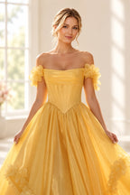 Romantic A Line Off Shoulder Lace Up Floor Length Prom Dress