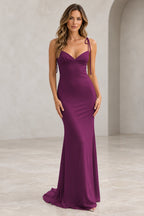 Romantic Sheath V Neck Sleeveless Tie Shoulder Floor Length Bridesmaid Dress