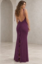 Romantic Sheath V Neck Sleeveless Tie Shoulder Floor Length Bridesmaid Dress