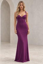 Romantic Sheath V Neck Sleeveless Tie Shoulder Floor Length Bridesmaid Dress