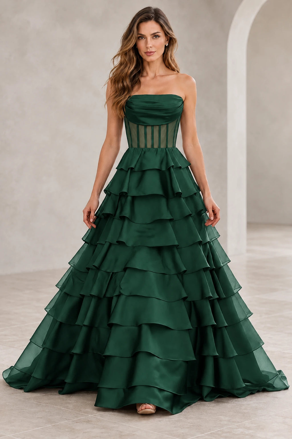 Dreamy A Line Strapless Straight Neck Lace Up Long Prom Dress