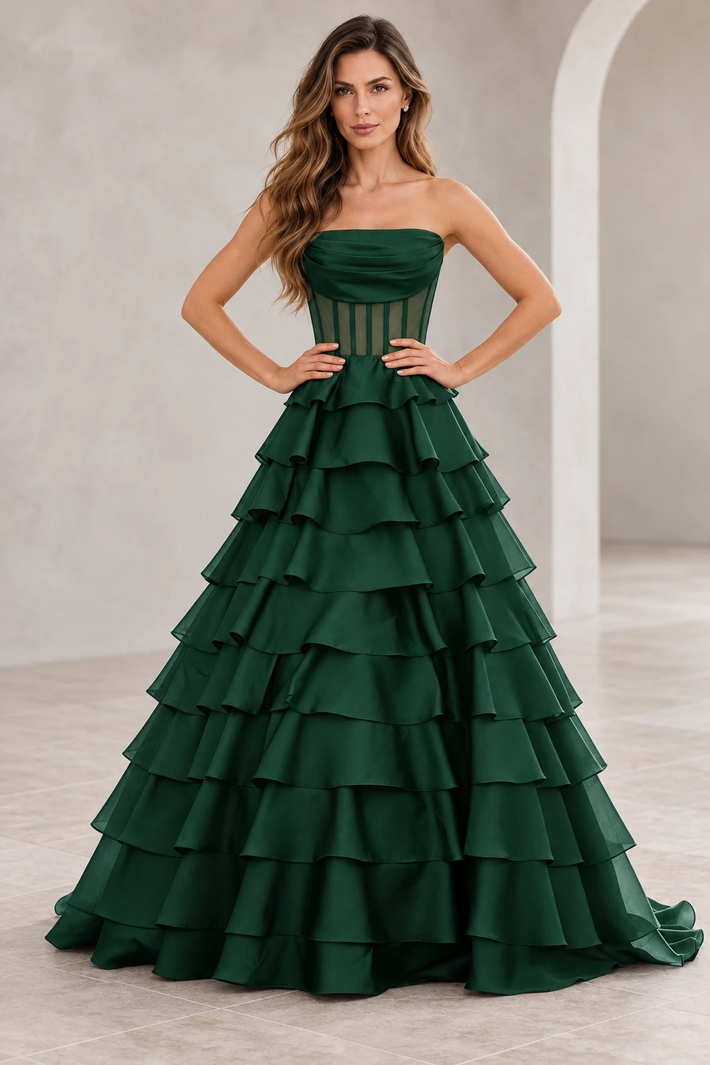 Dreamy A Line Strapless Straight Neck Lace Up Long Prom Dress
