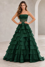 Dreamy A Line Strapless Straight Neck Lace Up Long Prom Dress