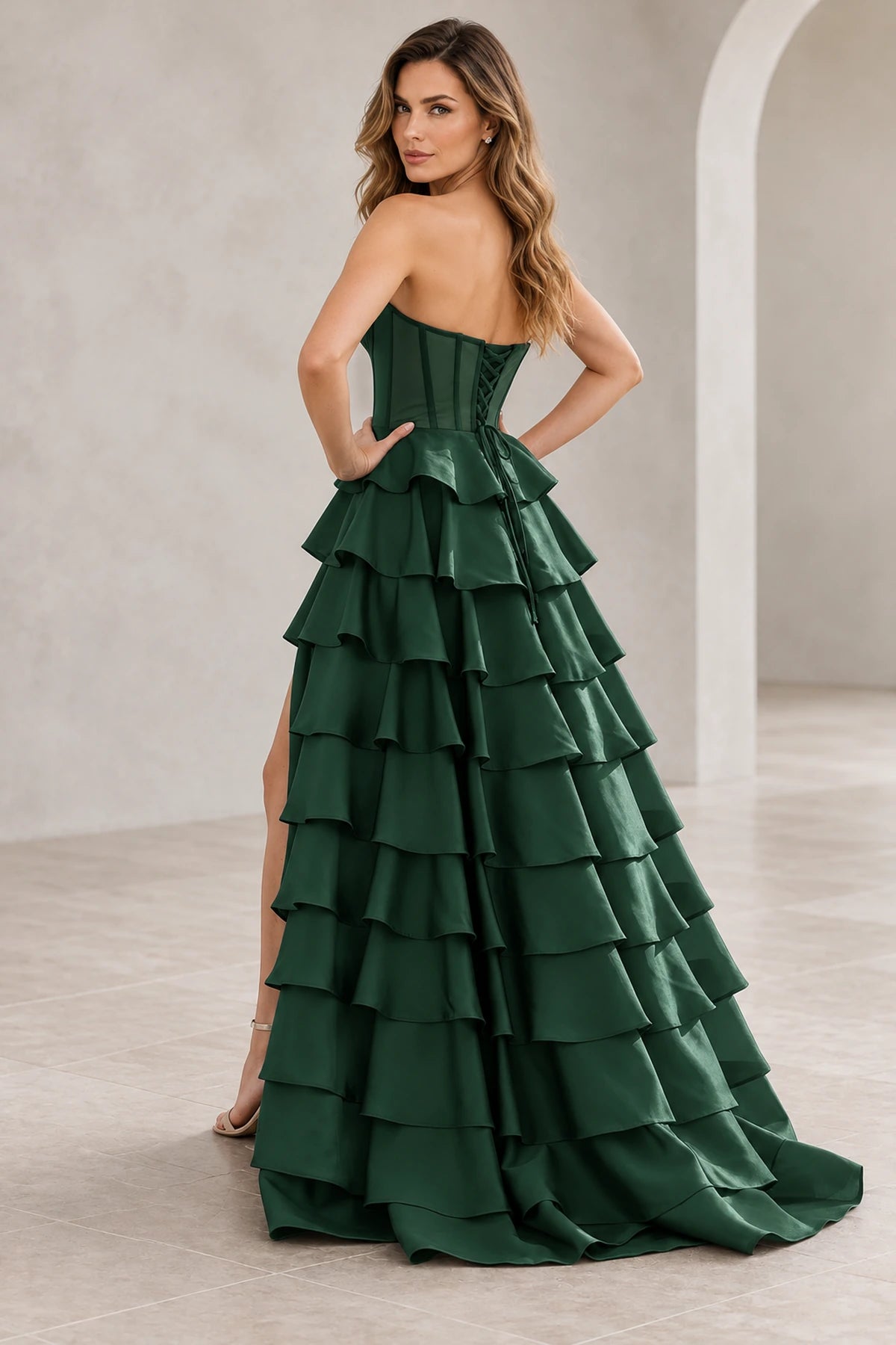 Dreamy A Line Strapless Straight Neck Lace Up Long Prom Dress
