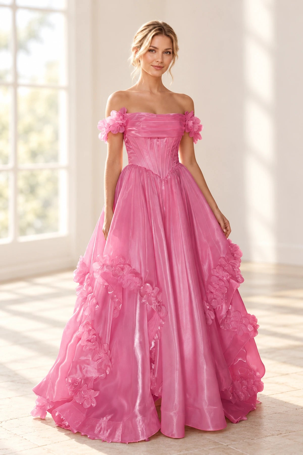 Romantic A Line Off Shoulder Lace Up Floor Length Prom Dress