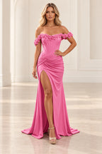 Romantic Sheath Off Shoulder Lace Up Floor Length Prom Dress
