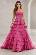 Dreamy A Line Strapless Straight Neck Lace Up Long Prom Dress