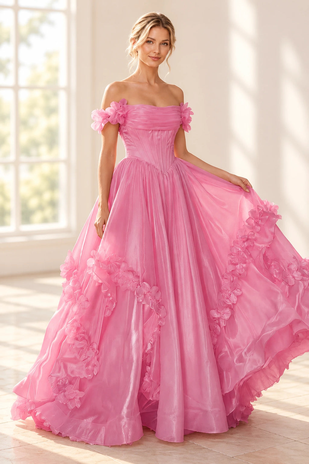 Romantic A Line Off Shoulder Lace Up Floor Length Prom Dress