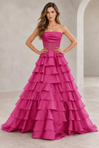 Dreamy A Line Strapless Straight Neck Lace Up Long Prom Dress