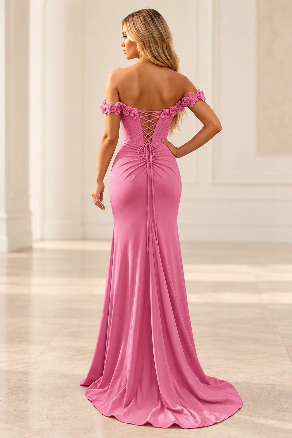 Romantic Sheath Off Shoulder Lace Up Floor Length Prom Dress