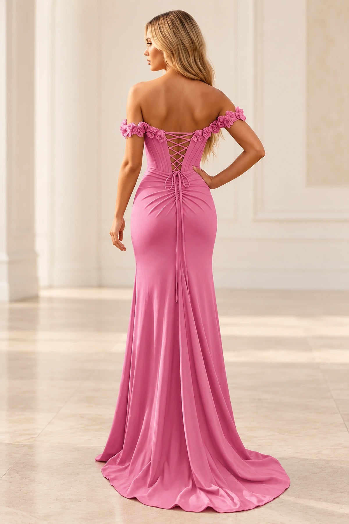 Romantic Sheath Off Shoulder Lace Up Floor Length Prom Dress