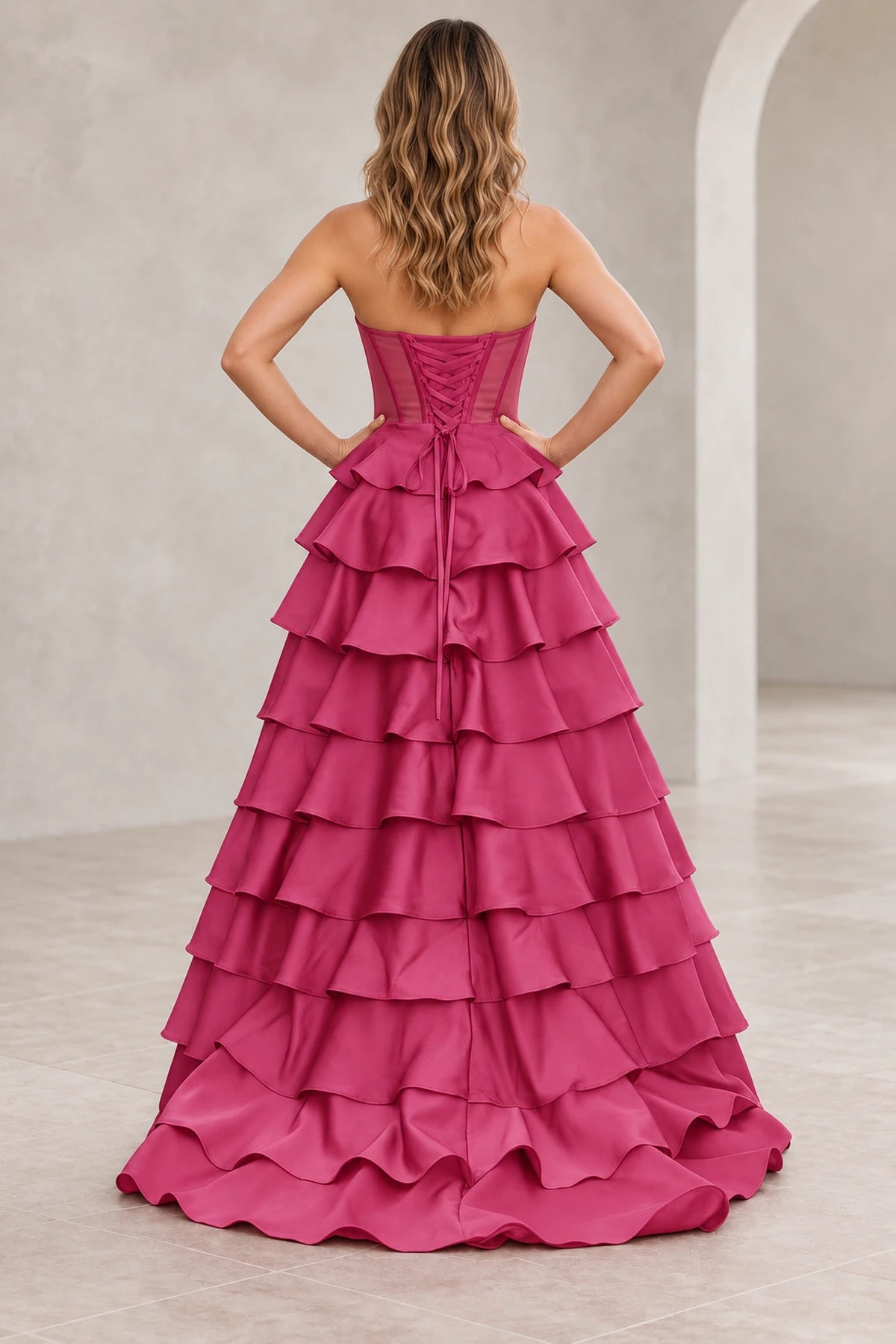 Dreamy A Line Strapless Straight Neck Lace Up Long Prom Dress