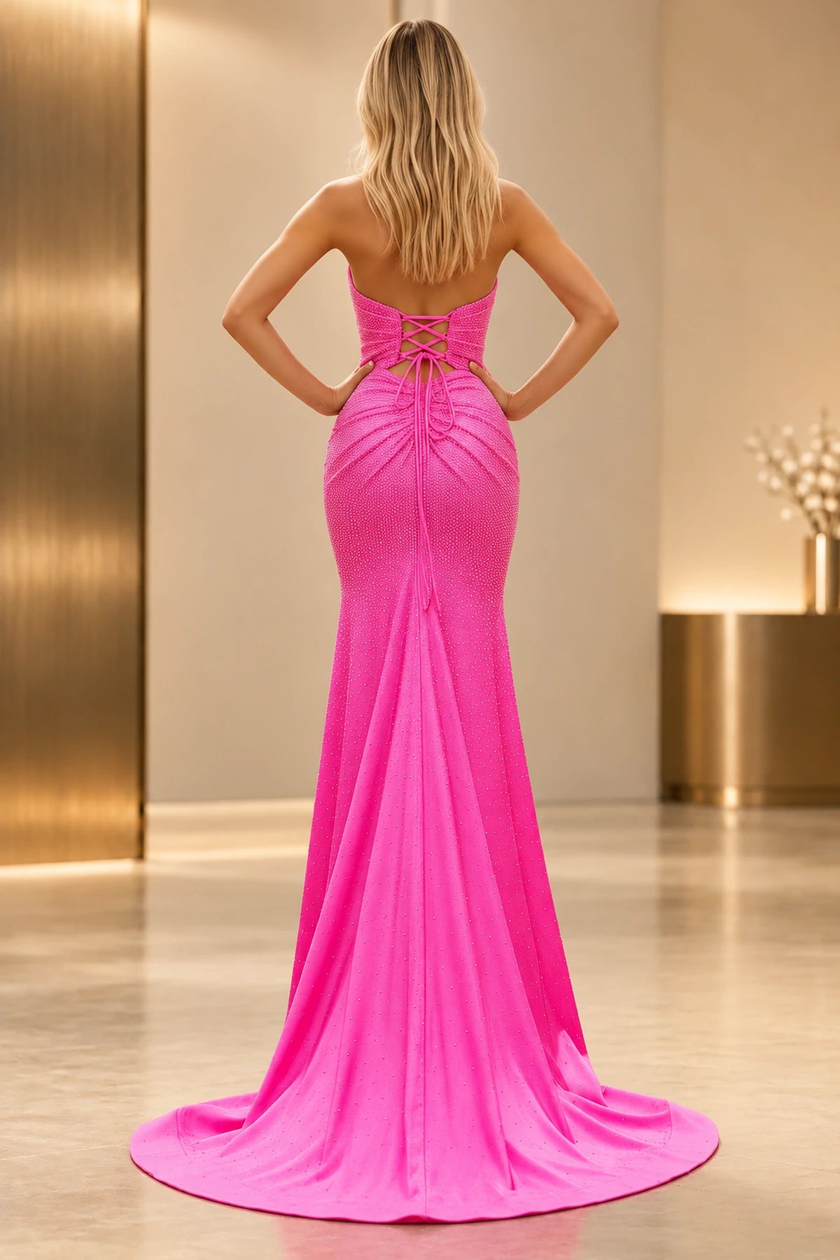 Radiant Mermaid Sweetheart Strapless Lace Up Back Long Prom Dress