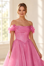Romantic A Line Off Shoulder Lace Up Floor Length Prom Dress