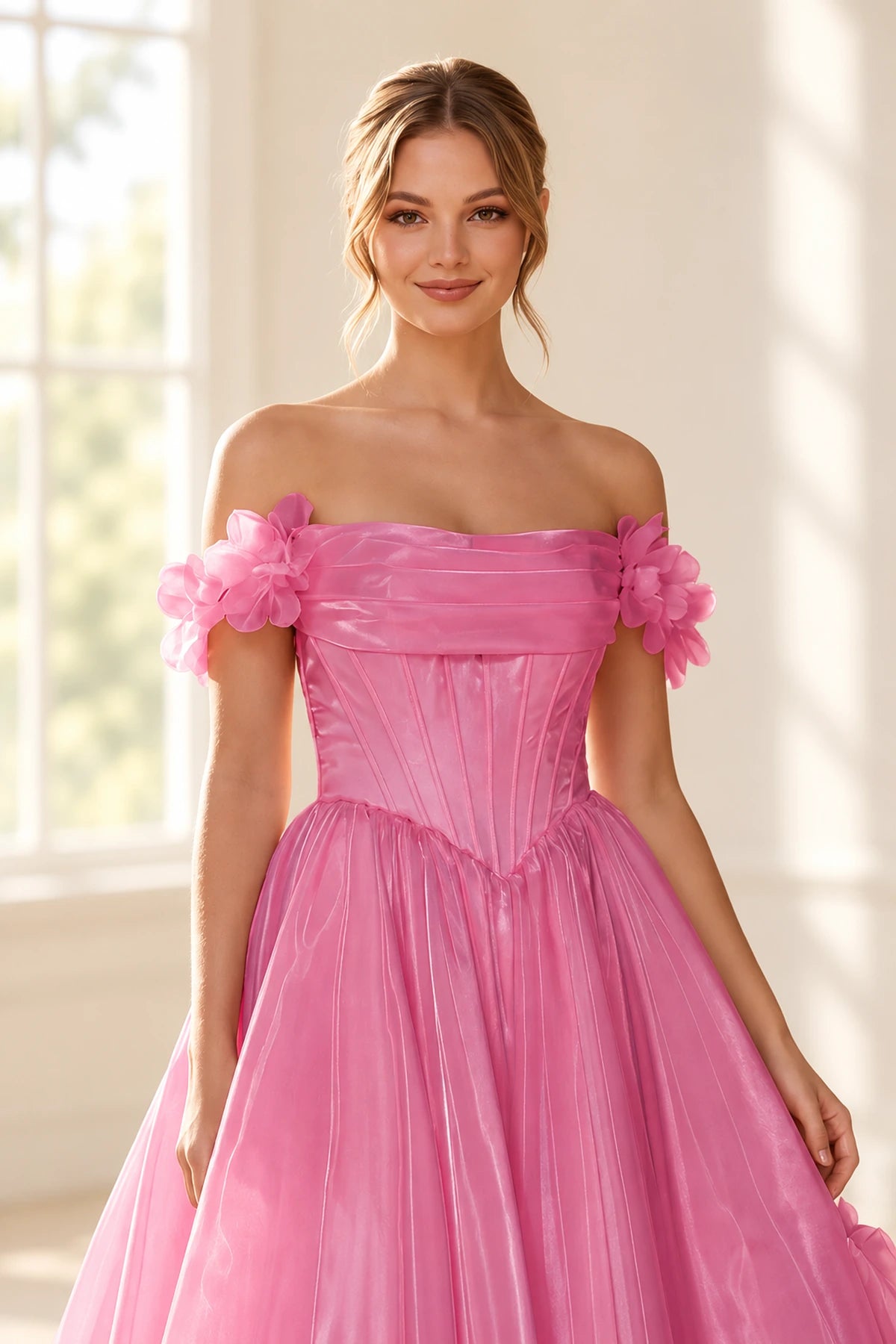 Romantic A Line Off Shoulder Lace Up Floor Length Prom Dress