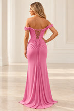 Romantic Sheath Off Shoulder Lace Up Floor Length Prom Dress