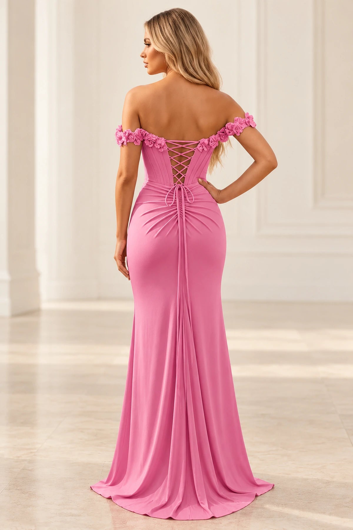 Romantic Sheath Off Shoulder Lace Up Floor Length Prom Dress