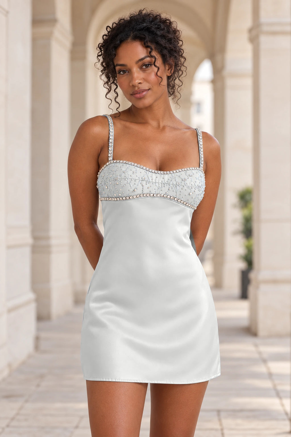 Sparkling A-Line Sweetheart Spaghetti Strap Lace-Up Back Mini Homecoming Dress