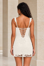 Romantic Sheath Sweetheart Lace Strap Lace-Up Back Mini Homecoming Dress