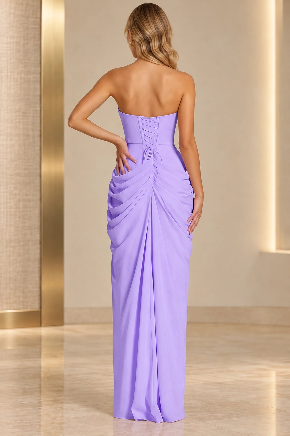 Refined Sheath Straight Neck Strapless Lace Up Floor Length Prom Dress