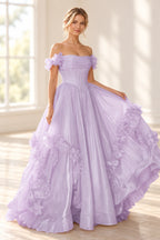 Romantic A Line Off Shoulder Lace Up Floor Length Prom Dress