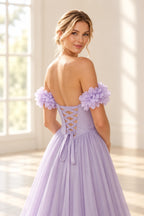 Romantic A Line Off Shoulder Lace Up Floor Length Prom Dress