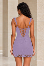 Romantic Sheath Sweetheart Lace Strap Lace-Up Back Mini Homecoming Dress