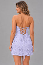 Romantic Sheath Sweetheart Strapless Lace-Up Back Mini Homecoming Dress